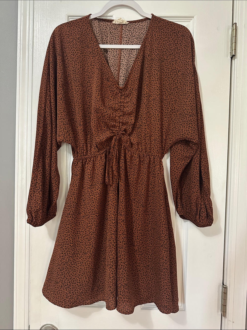 Promesa Women's Brown & Black Leopard Print V-Neck Long Sleeve Dress
